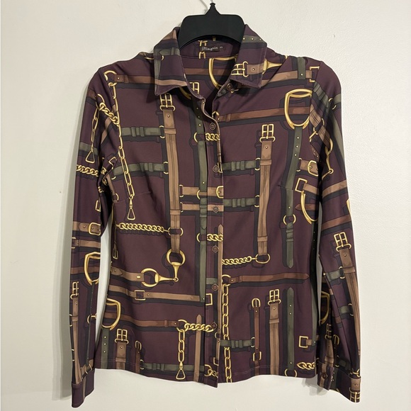 J. McLaughlin 'Betty' equestrian horse-bit print blouse Size XSMALL - Picture 2 of 7